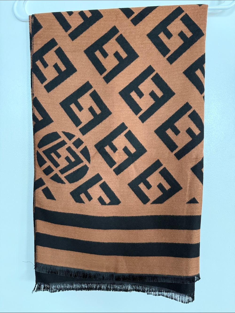 FASHION SCARF Monogram Jacquard Logo Scarf in Brown and Black